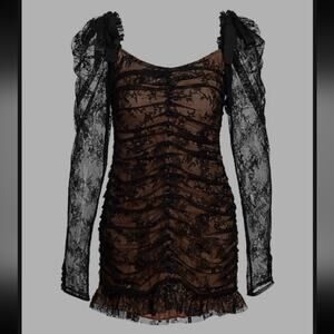 NWT For Love & Lemons "Beverly" Sheer Sleeve Lace Mini Dress Size XS
